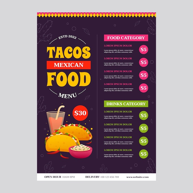 Gradient taqueria menu template