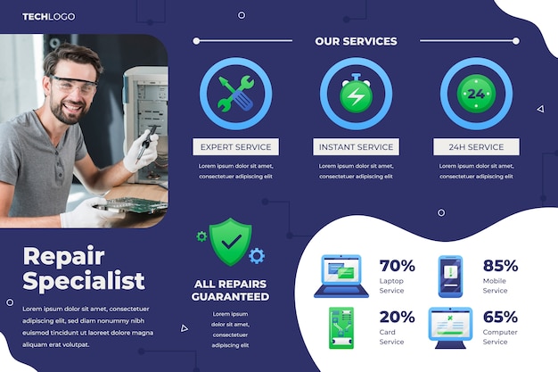 Gradient tech repair infographic template