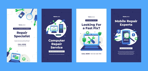 Free vector gradient tech repair instagram stories