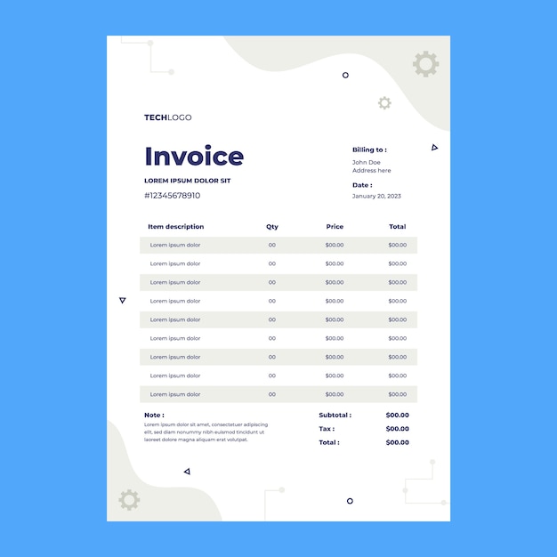 Free vector gradient tech repair invoice template