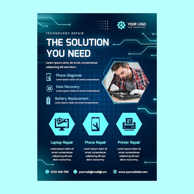 Gradient tech repair poster template