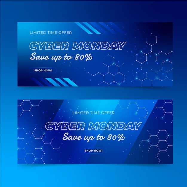 Free vector gradient technology cyber monday horizontal banners set
