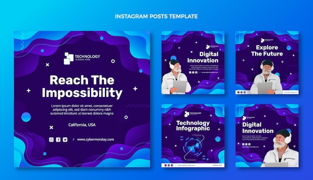 Vettore gratuito post di instagram con tecnologia gradiente