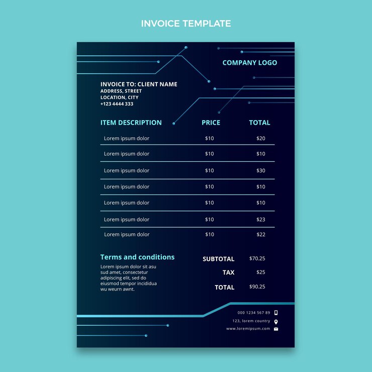 Free Vector gradient technology invoice template