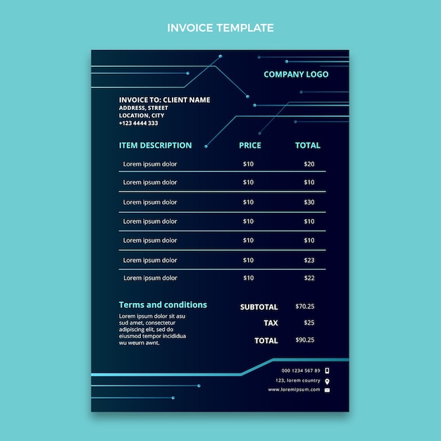 그라데이션 기술 송장 템플릿