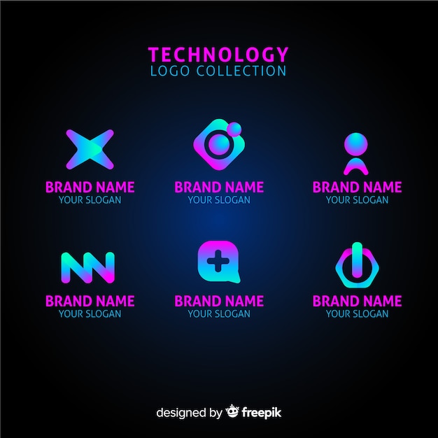 Vettore gratuito collezione logo tecnologia gradiente