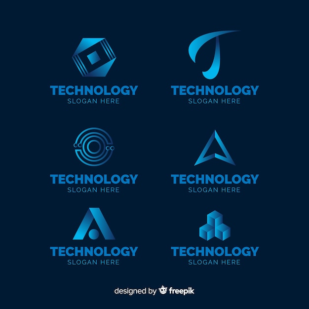 Бесплатное векторное изображение Коллекция шаблонов логотипа градиентной технологии