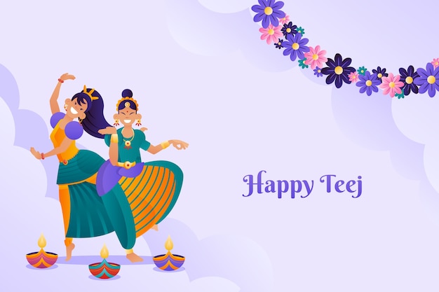 Free vector gradient teej background with women dancing and flowers