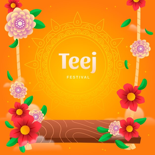 Free vector gradient teej illustration with floral swing