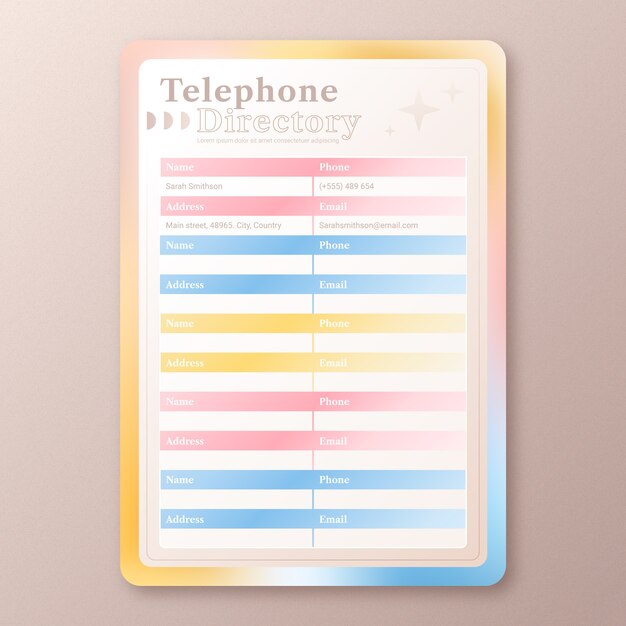 Gradient telephone directory template design