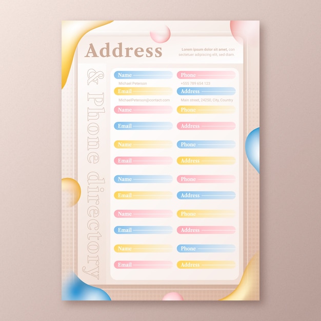 Gradient telephone directory template design