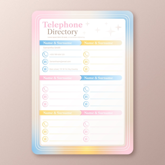 그라디언트 전화 번호부 템플릿 디자인
