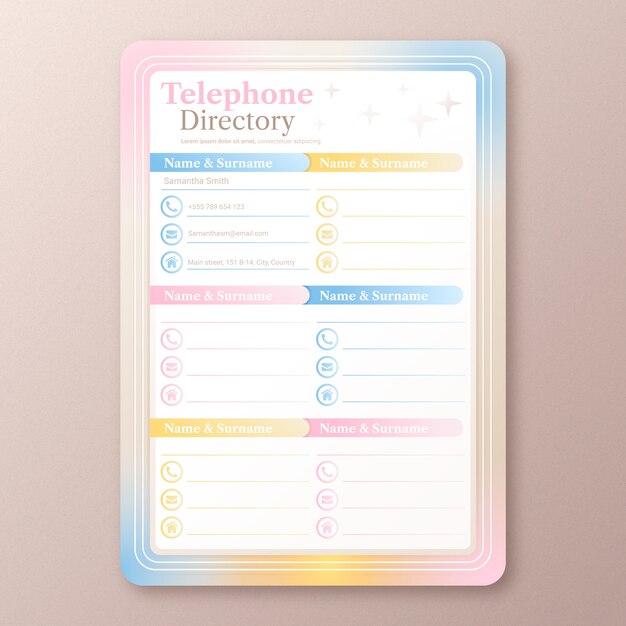 Gradient telephone directory template design