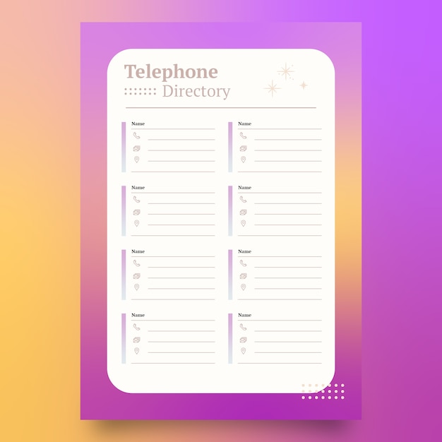 Free vector gradient telephone directory template