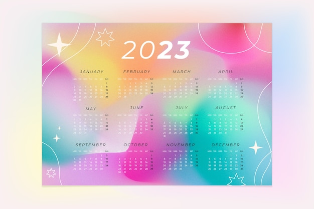 Vettore gratuito modello sfumato per il calendario del nuovo anno 2023