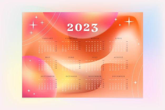 Vettore gratuito modello sfumato per il calendario del nuovo anno 2023