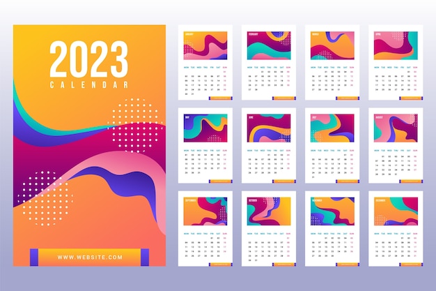 Vettore gratuito modello sfumato per il calendario del nuovo anno 2023