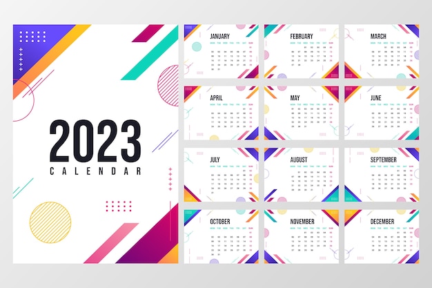 Gradient template for 2023 new year calendar