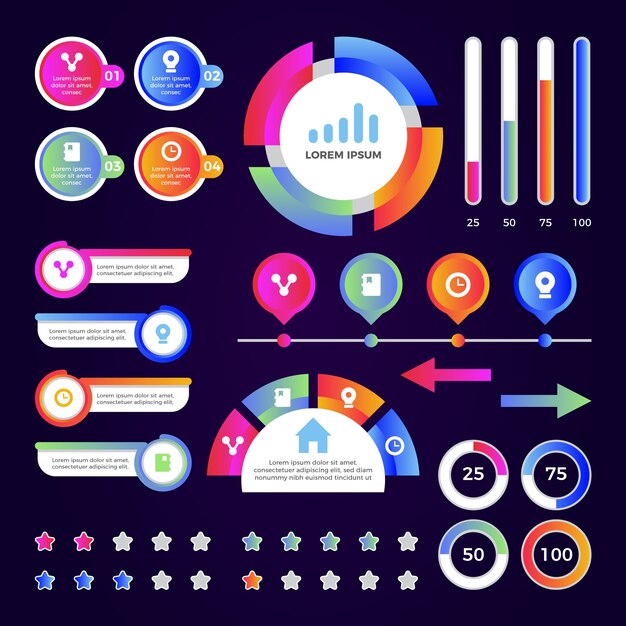 Collezione di elementi infographic modello gradiente