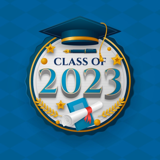 Бесплатное векторное изображение Градиентная текстовая иллюстрация для выпускного класса 2023 года