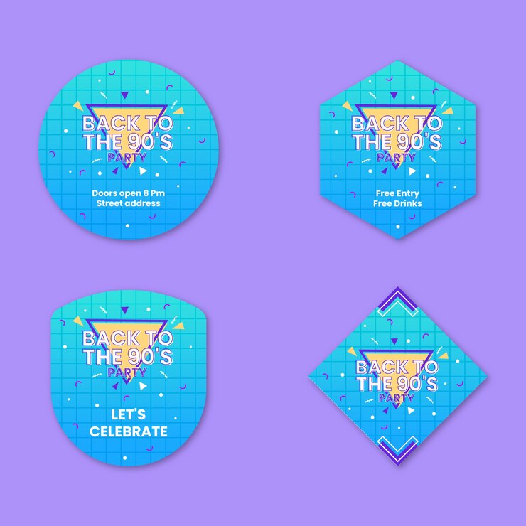 무료 Vector 그라데이션 텍스처 90년대 파티 레이블 컬렉션