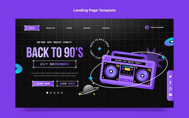 グラデーションテクスチャ90年代のパーティーランディングページテンプレート