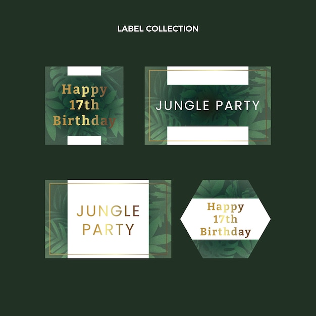 Gradient texture jungle birthday party labels