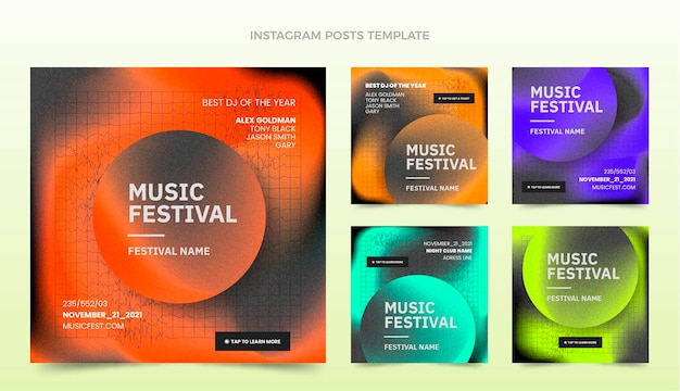 Vettore gratuito post di instagram del festival musicale a trama sfumata