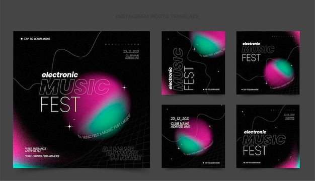 Free vector gradient texture music festival instagram posts