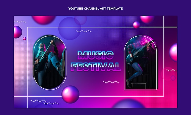 Free vector gradient texture music festival youtube channel
