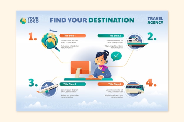 무료 벡터 그라데이션 텍스처 여행사 infographic