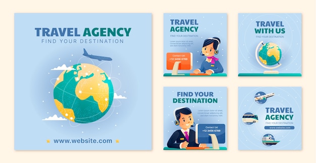 Free vector gradient texture travel agency instagram post