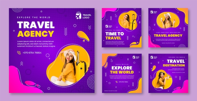 Gradient texture travel agency instagram posts