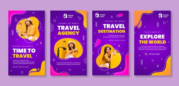 Free vector gradient texture travel agency instagram stories