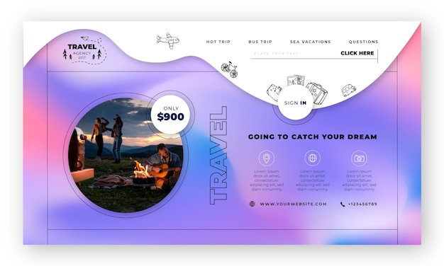 Gradient texture travel agency landing page