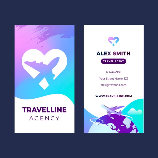 Gradient texture travel agency vertical business card