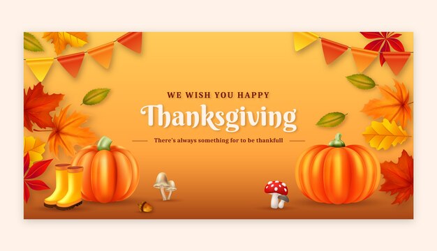 Gradient thanksgiving horizontal banner template with pumpkins