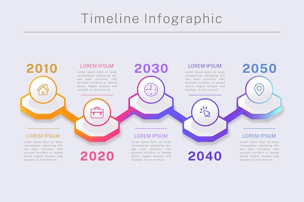 Градиентная инфографика шкалы времени в разных цветах