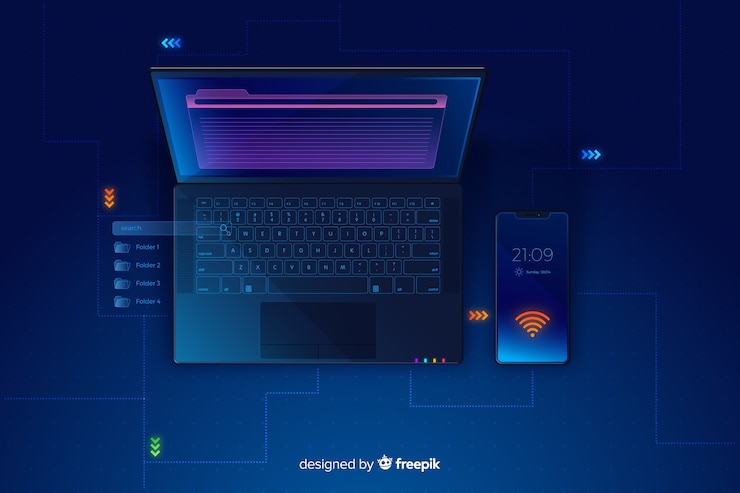 Free Vector gradient top view laptop technology background