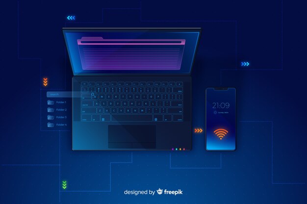 Градиент вид сверху ноутбук технологии фон