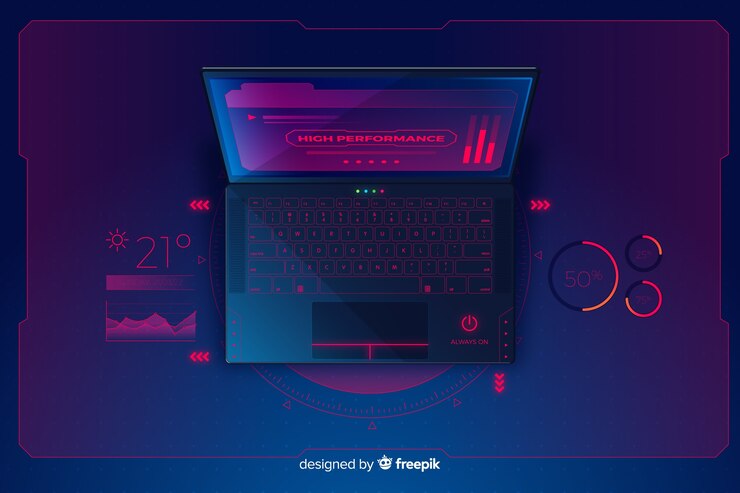 Free Vector gradient top view laptop technology background