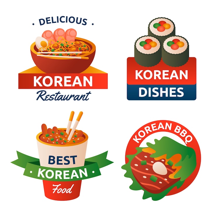 Free Vector gradient traditional korean food labels collection