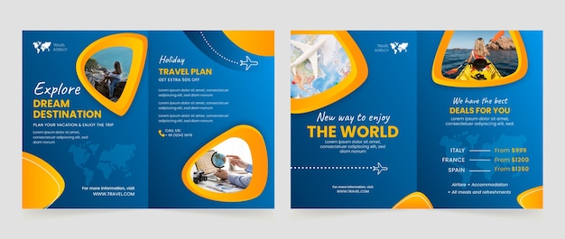 Vettore gratuito modello di brochure dell'agenzia di viaggi gradiente