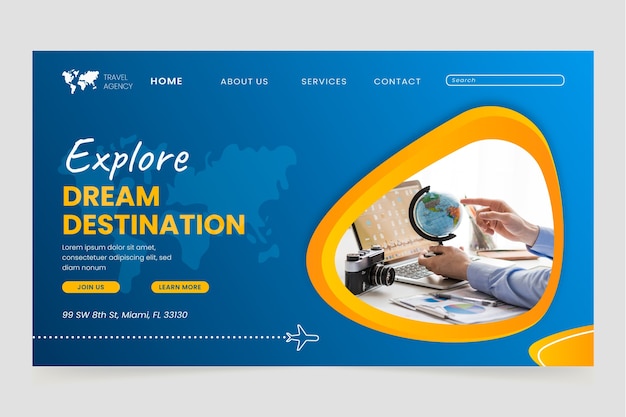 Free vector gradient travel agency landing page template