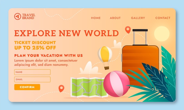 Gradient travel agency landing page template