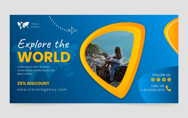 Gradient travel agency social media promo template