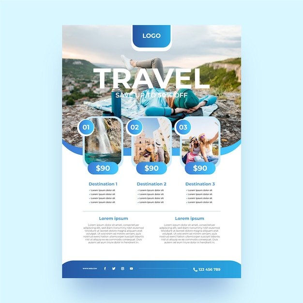 Gradient travel flyer template with photo