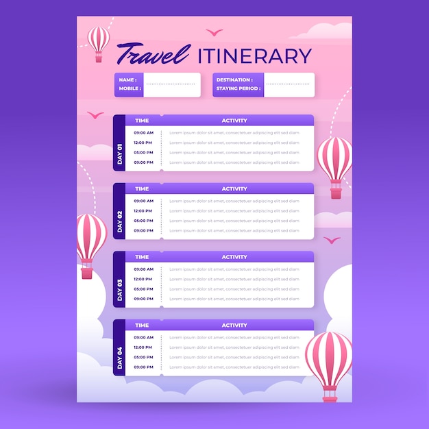 Gradient travel itinerary template design