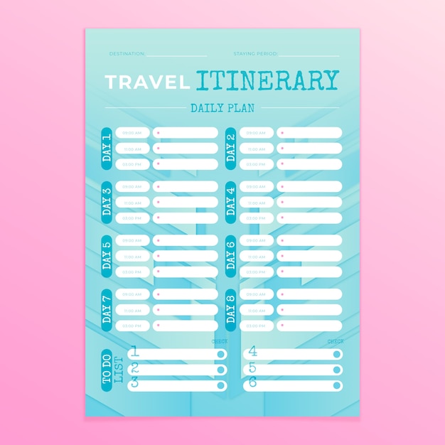 Gradient travel itinerary template