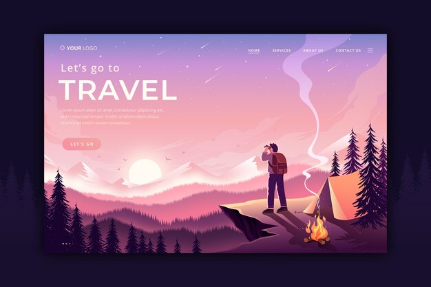 Gradient traveling landing page template